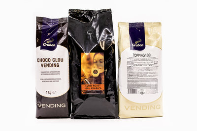 KST Voordeelpakket-100% Arabica -1 Zak KST Slow Roast 100% Arabica Koffie 1kg. -1 zak Grubon Topping 100 1kg.- 1 zak Cacao Choco Clou Vending 1kg.
