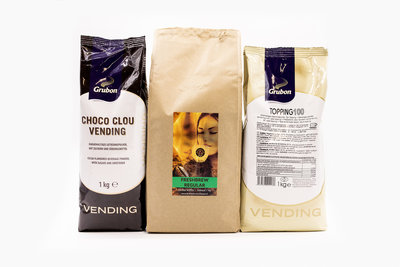 KST Proefpakketpakket-Fresbrew Regular -1 Zak KST Freshbrew Regular Koffie 1kg. -1 zak Grubon Topping 60-750gr..- 1 zak Cacao Choco Clou Vending 1kg.