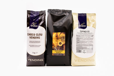 KST Proefpakketpakket-Fresbrew Robust -1 Zak KST Freshbrew Robust Koffie 1kg. -1 zak Grubon Topping 60-750 gr..- 1 zak Cacao Choco Clou Vending 1kg.